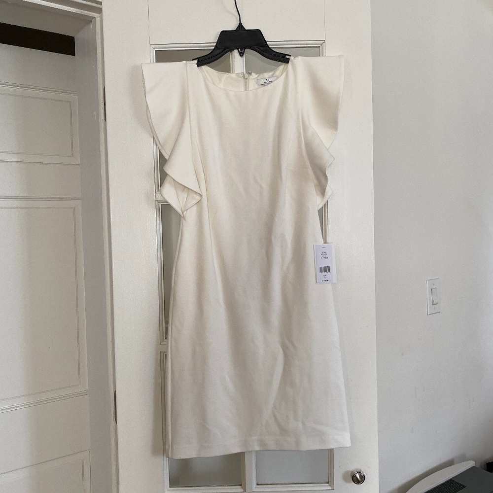 NWT - H by Halston - White Ivory Cocktail Ruffle Sleeve Dress Bridal Wedding 0